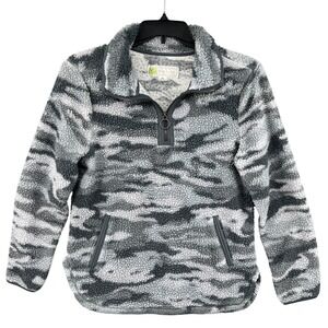 Halcyon Womens Sherpa Fleece Pullover Quarter Zip Camo Gray White Size M Warm